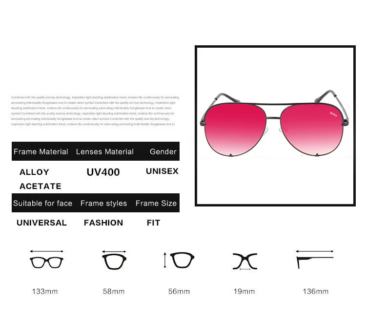 Quay Pilot Sunglasses for Women with Metal Frame Brand Design Viral Trending Sun Glasses, Eye Catching for All Seasons